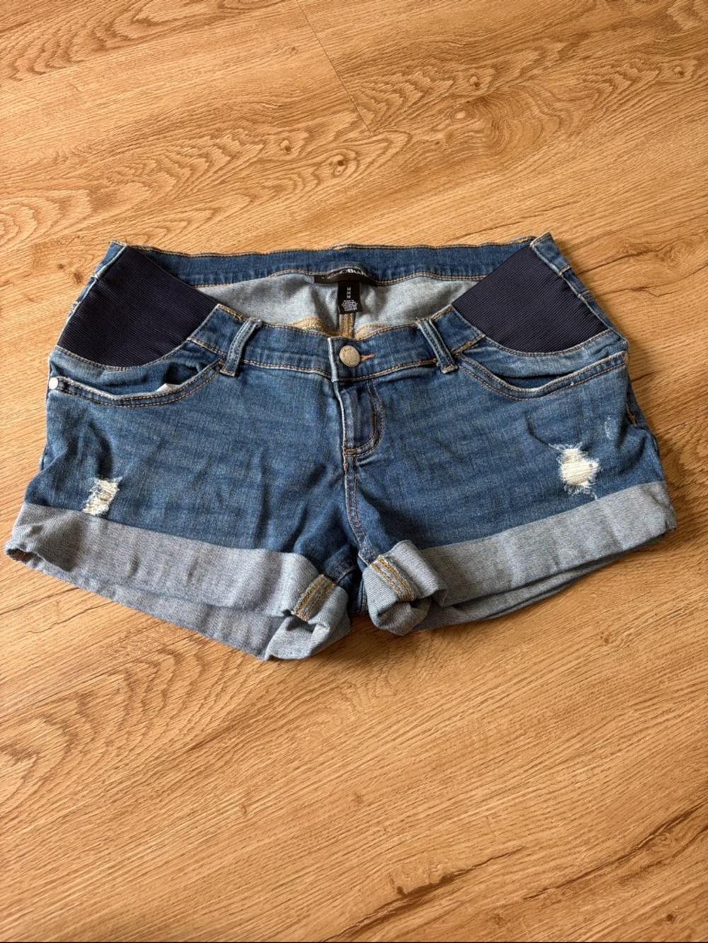 Blue Denim Women’s Maternity Rolled Hem Shorts